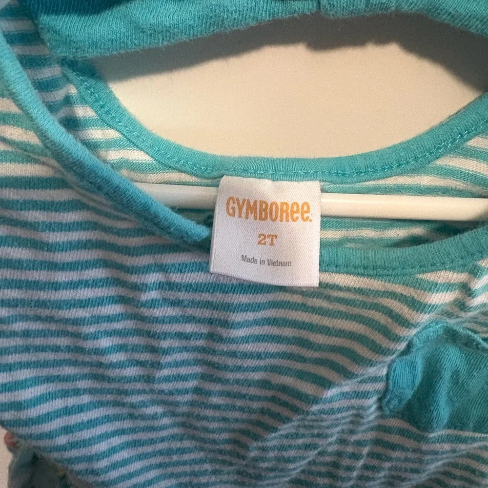 Gymboree Teal Striped and Floral Kids Dress with bow accent at back size 2T
